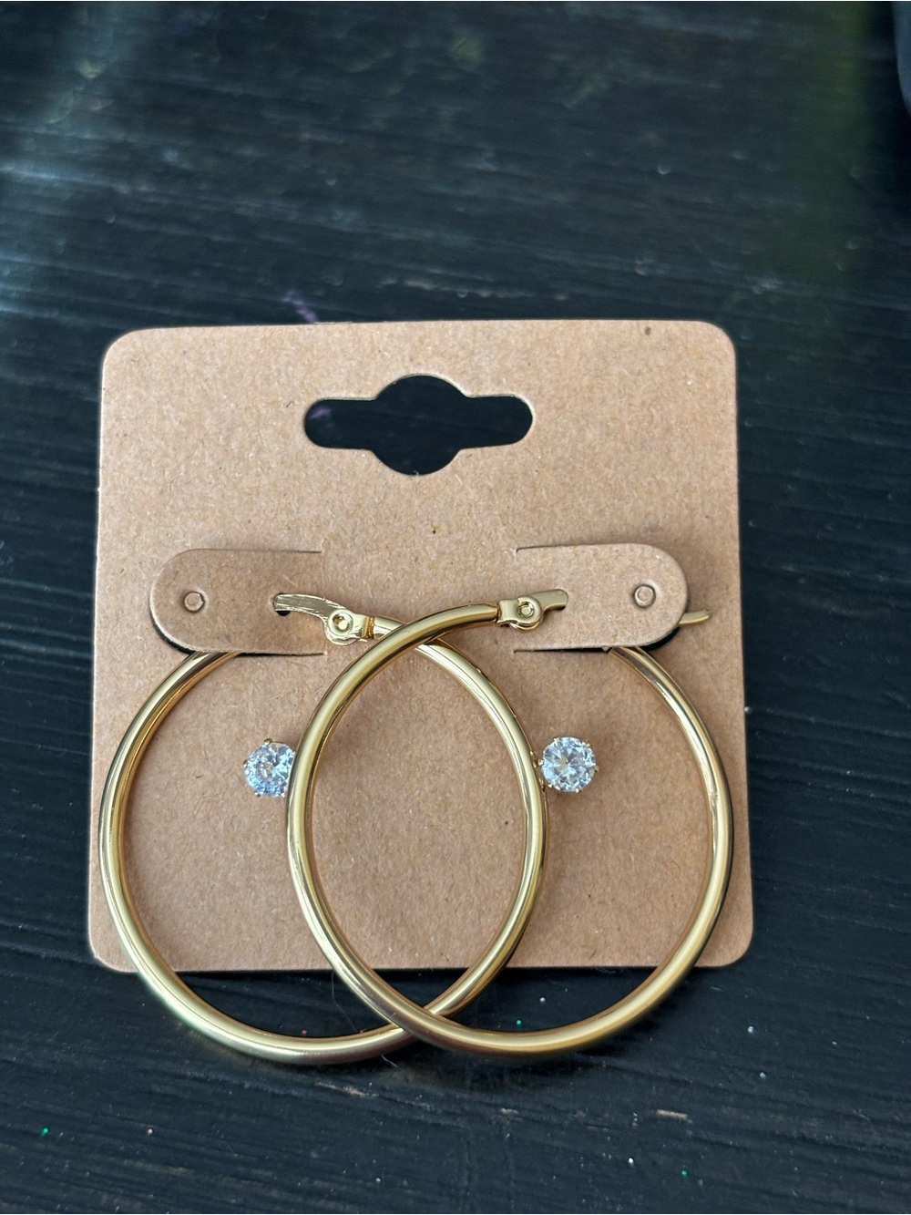 Stainless Steel Gold Hoop & Rhinestone Studs Earrings